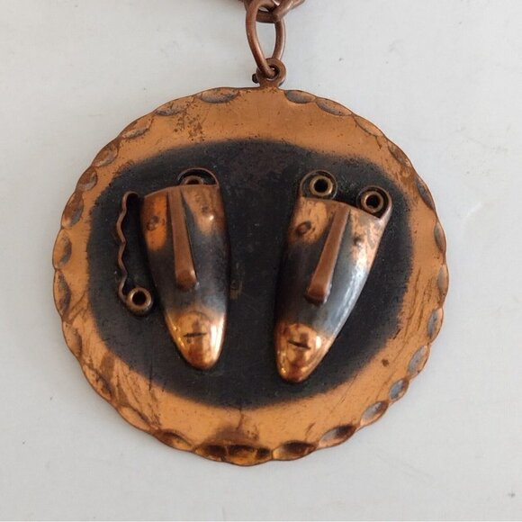 Vtg Mid Century Frank Rebajes Tragedy Comedy Modernist Statement Copper Necklace - Picture 3 of 7